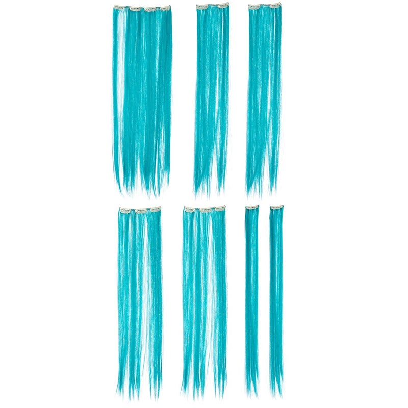 SWACC 7 Pcs Full Head Party Highlights Clip on in Hair Extensions For Women Colored Hair Streak Synthetic Hairpieces (22-Inch Straight, Teal Blue) - Image 2